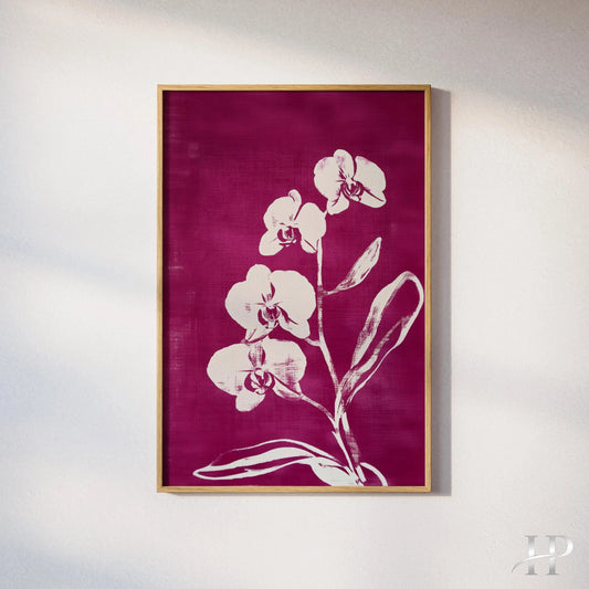 Magenta Orchid Print, Bold Botanical Wall Art, Pink Flower Poster, Black Flower Art, Modern Floral Decor, Textured Nature Print