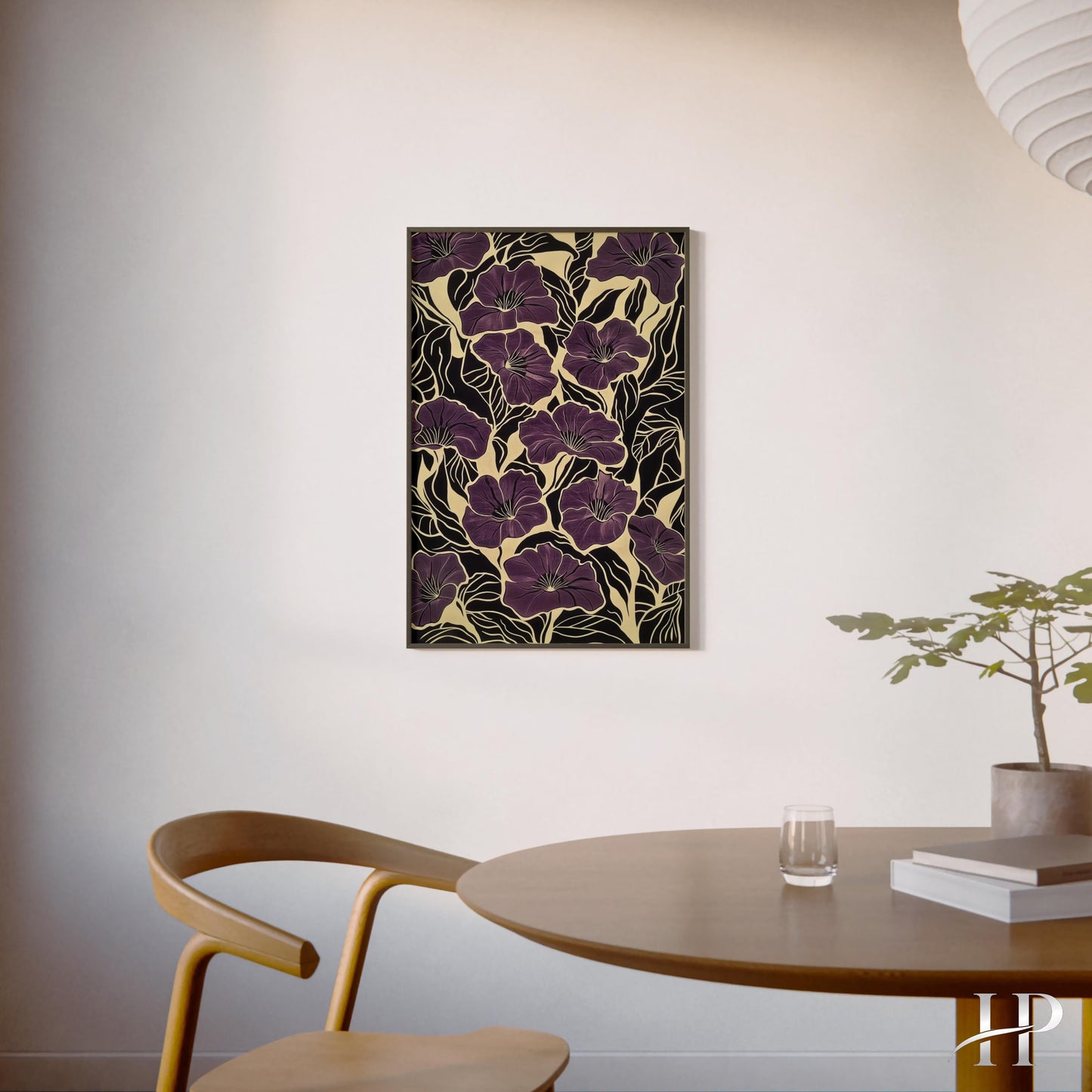 Purple Floral Wall Art, Art Nouveau Flower Print, Botanical Poster, Matisse Style Print, Black and Gold Floral Decor, Luxury Wall Art