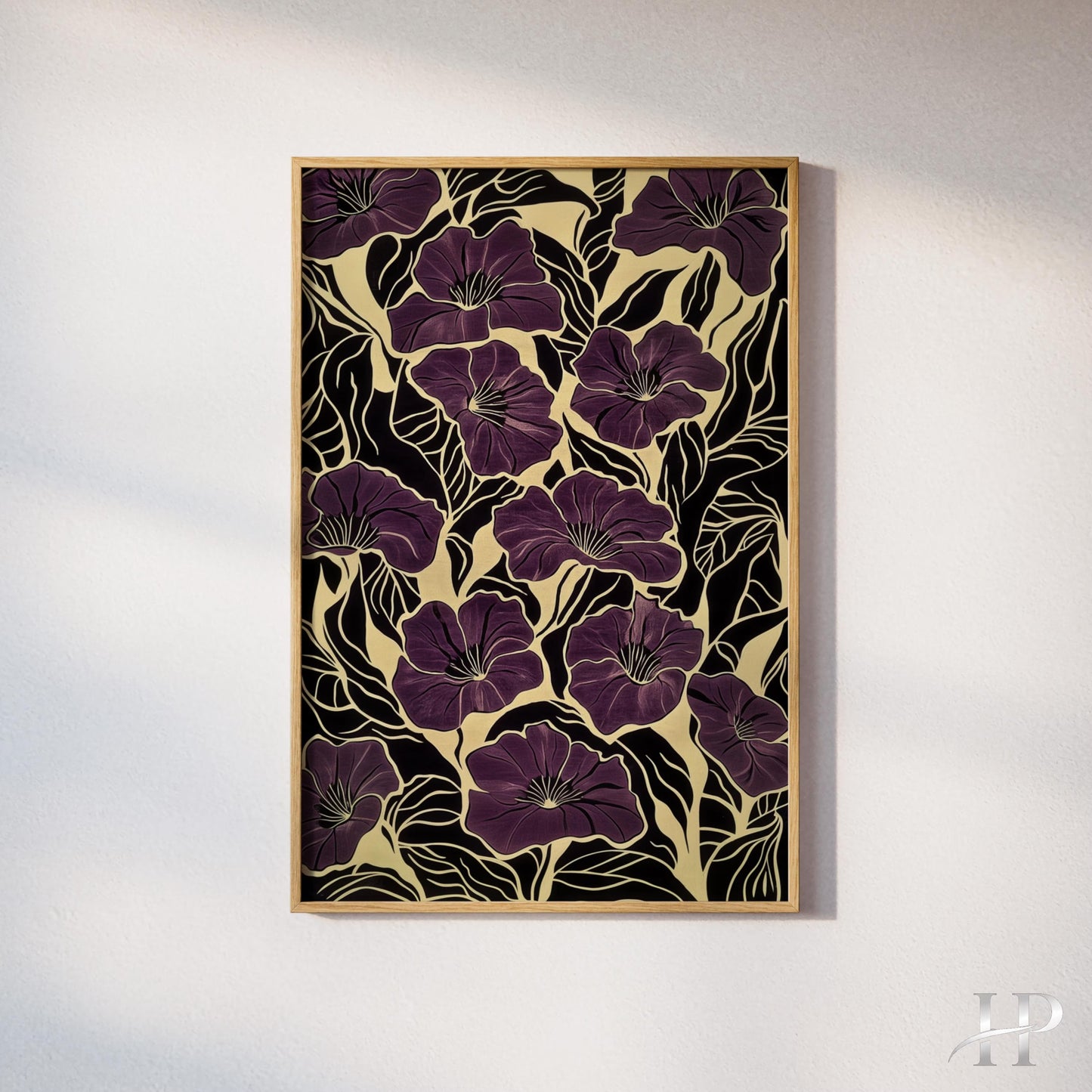 Purple Floral Wall Art, Art Nouveau Flower Print, Botanical Poster, Matisse Style Print, Black and Gold Floral Decor, Luxury Wall Art