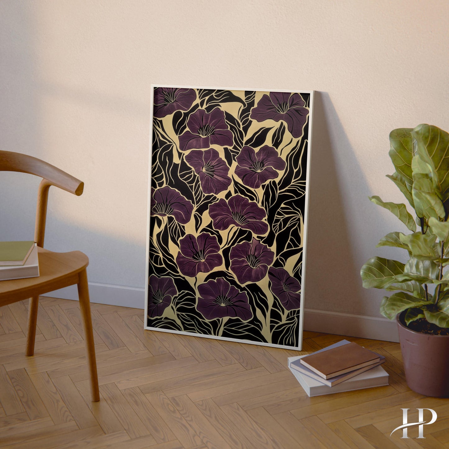 Purple Floral Wall Art, Art Nouveau Flower Print, Botanical Poster, Matisse Style Print, Black and Gold Floral Decor, Luxury Wall Art