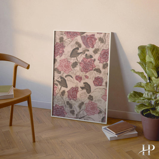 Vintage Rose Pattern Print, Pink Floral Wall Art, Botanical Poster, Muted Rose Decor, Antique Textile Style Art, Matisse Print