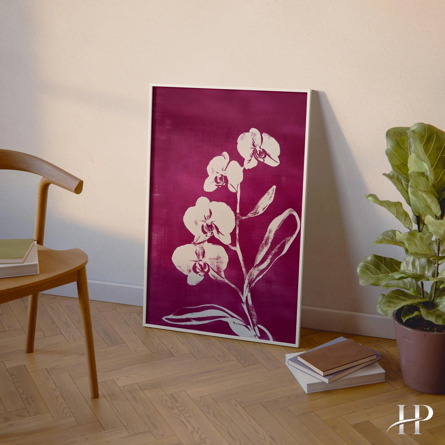 Magenta Orchid Print, Bold Botanical Wall Art, Pink Flower Poster, Black Flower Art, Modern Floral Decor, Textured Nature Print